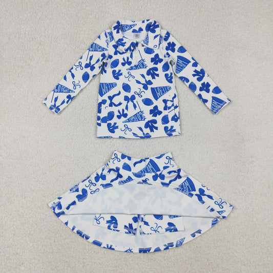 GLD1283 Go Team Zipper Collar Blue White Long Sleeve Skirts Girls Yoga Sets 202510 RTS