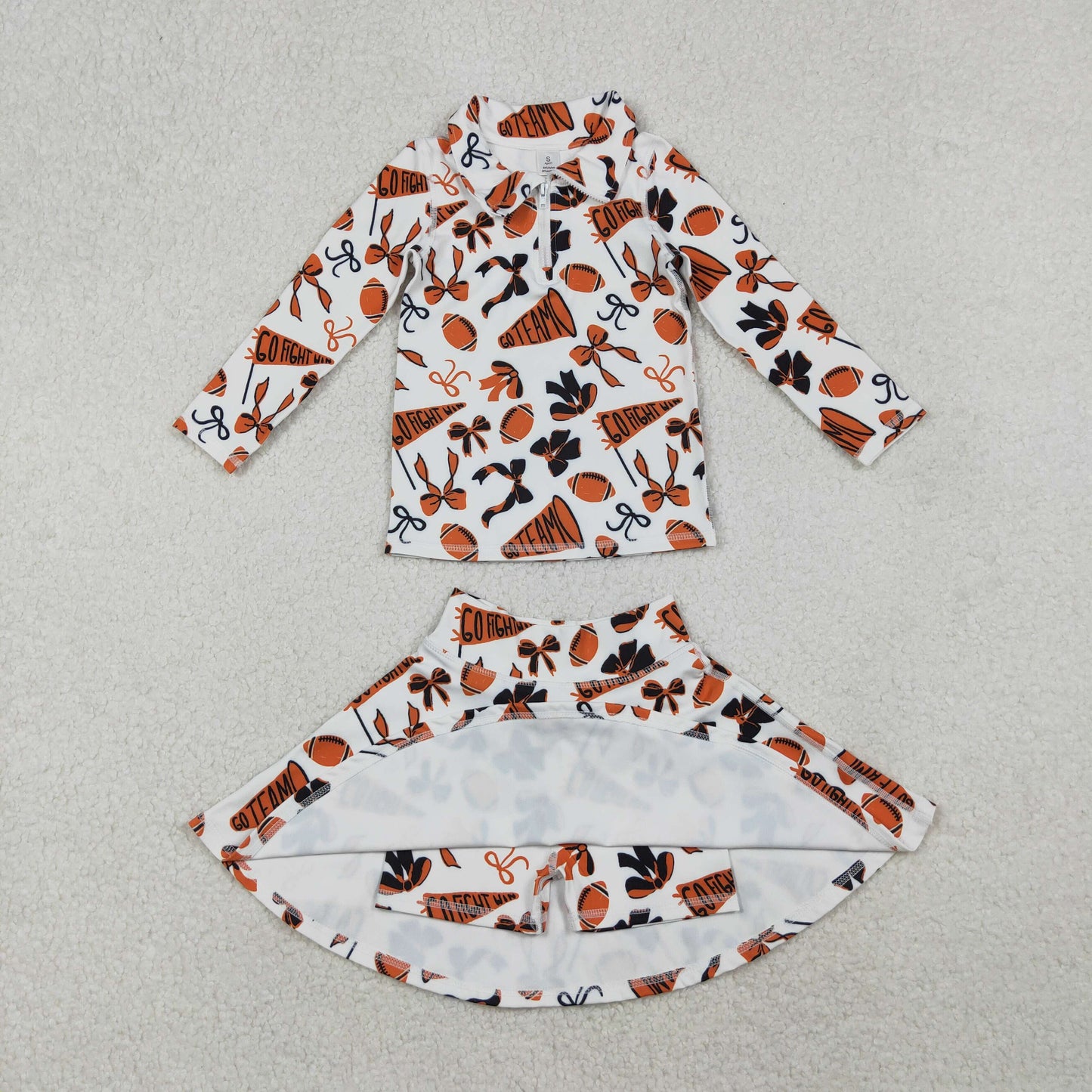 GLD1285 Go Team Zipper Collar Orange White Long Sleeve Skirts Girls Yoga Sets 202510 RTS