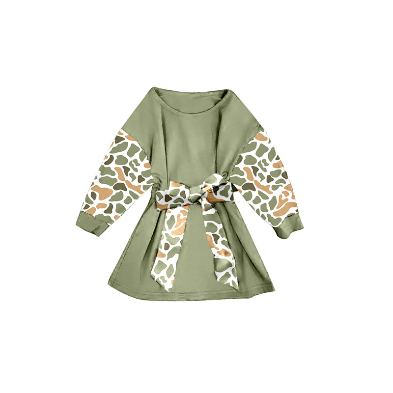 MOQ 8 Preorder GLD1301 Camouflage Long Sleeve Waist Dresses for Girls 202509 Sibling