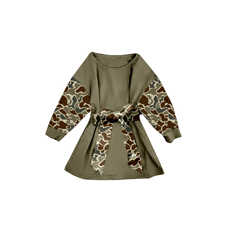 MOQ 8 Preorder GLD1303 Camouflage Long Sleeve Waist Dresses for Girls 202509 Sibling