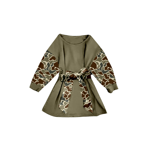 MOQ 8 Preorder GLD1303 Camouflage Long Sleeve Waist Dresses for Girls 202509 Sibling