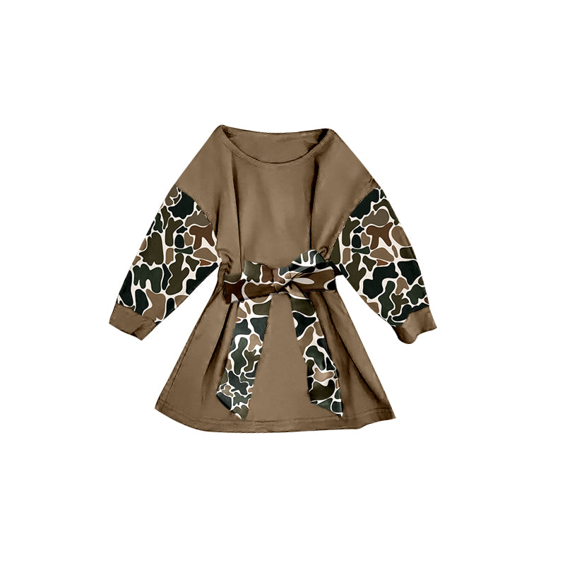 MOQ 8 Preorder GLD1304 Camouflage Long Sleeve Waist Dresses for Girls 202509 Sibling
