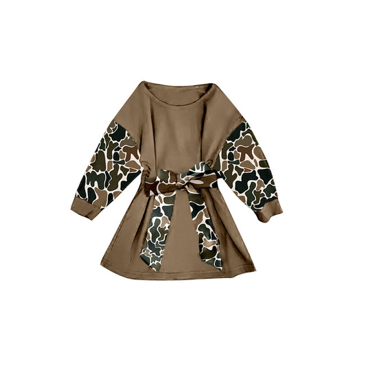 MOQ 8 Preorder GLD1304 Camouflage Long Sleeve Waist Dresses for Girls 202509 Sibling