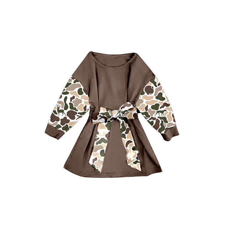 MOQ 8 Preorder GLD1305 Camouflage Long Sleeve Waist Dresses for Girls 202509 Sibling
