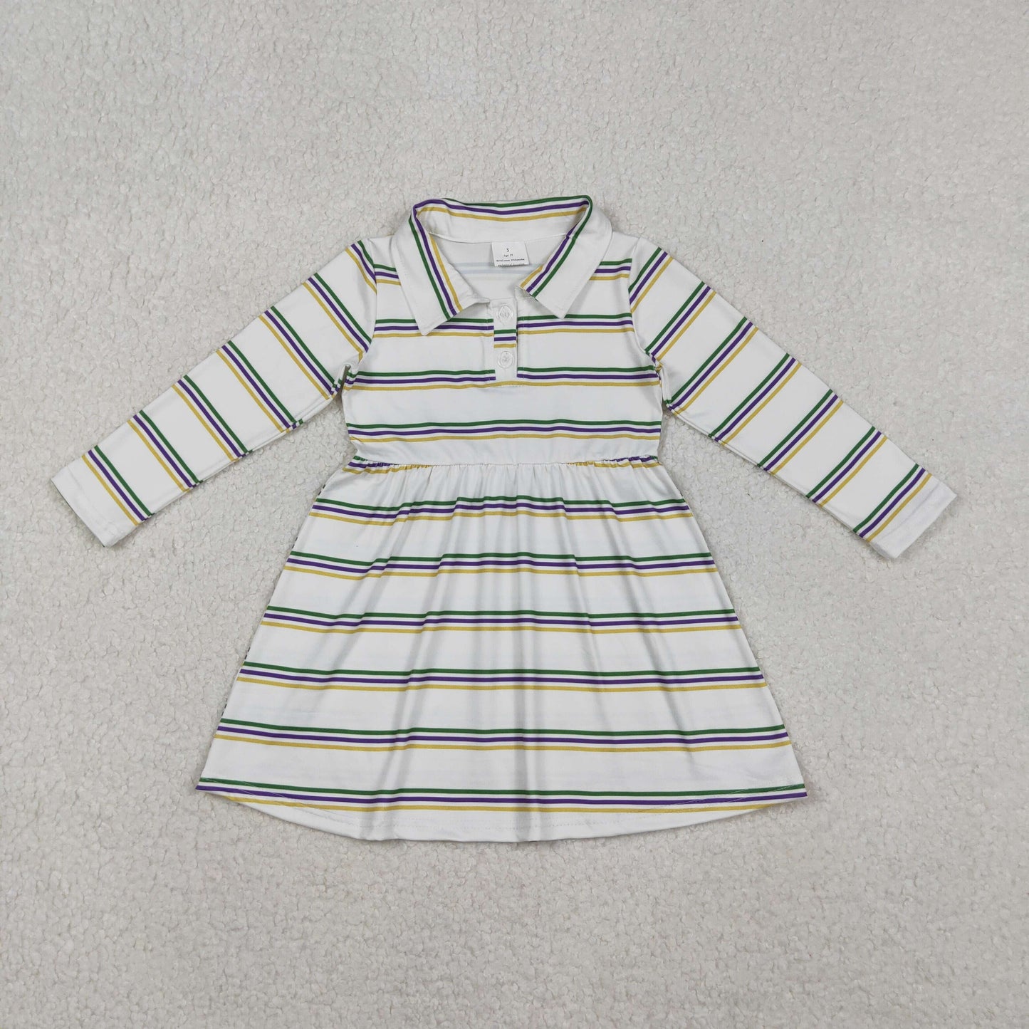 GLD1331 Mardi Gras Stripe Polo Long Sleeve Dresses for Girls 202510 RTS