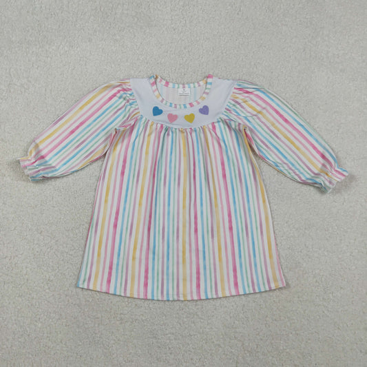 GLD1335 Embroidered Valentine's Day Love Colored Stripe Long Sleeve Dresses for Girls 202511 RTS
