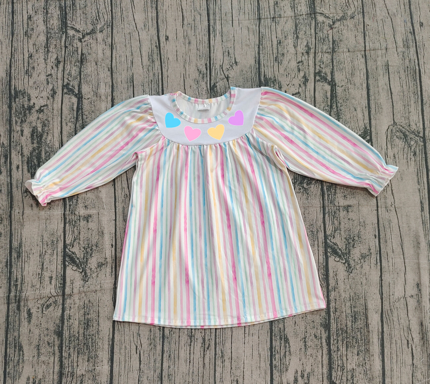 NO MOQ Preorder GLD1335 Embroidered Valentine's Day Love Colored Stripe Long Sleeve Dresses for Girls 202510