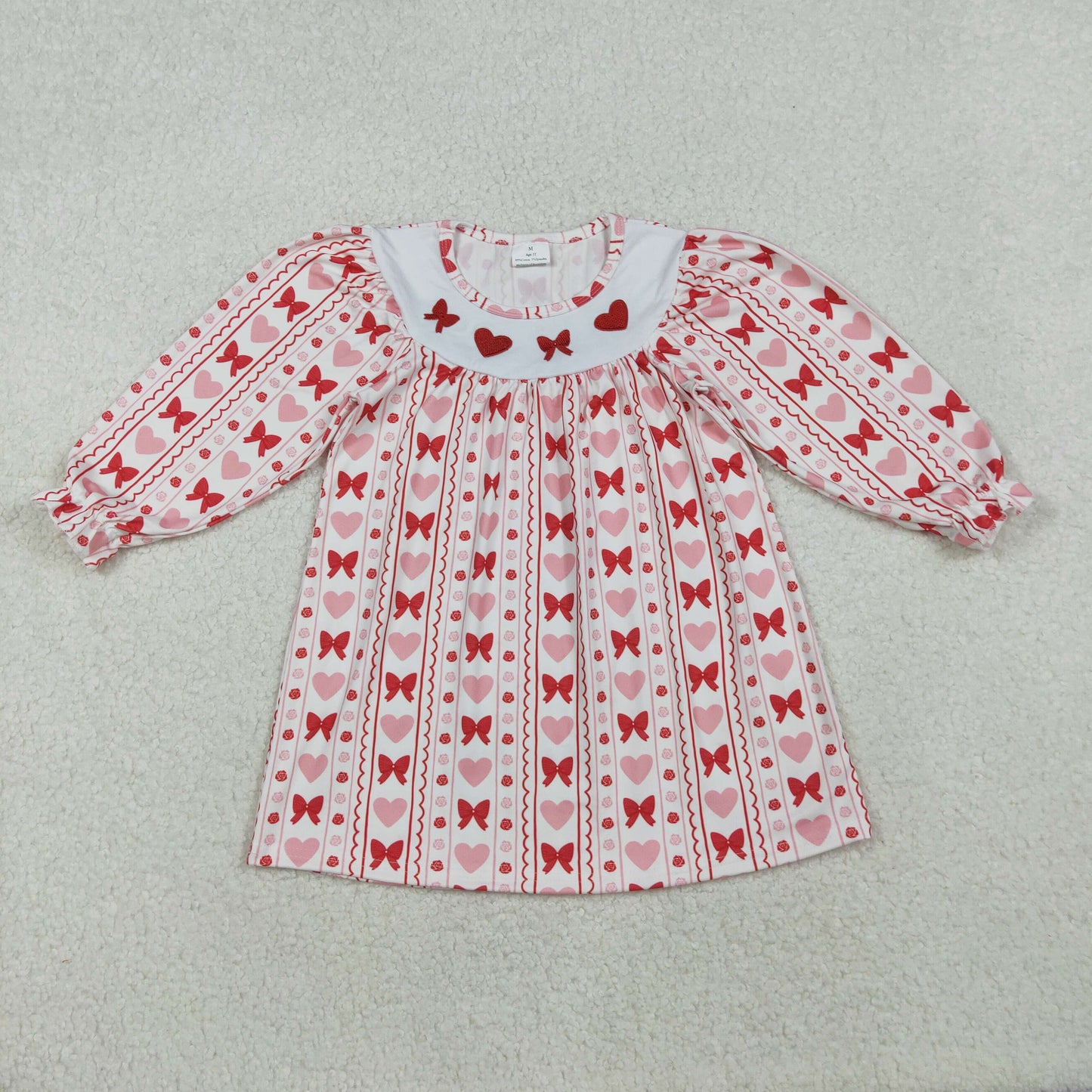 GLD1336 Embroidered Valentine's Day Love Bows Flower Long Sleeve Dresses for Girls 202510 RTS