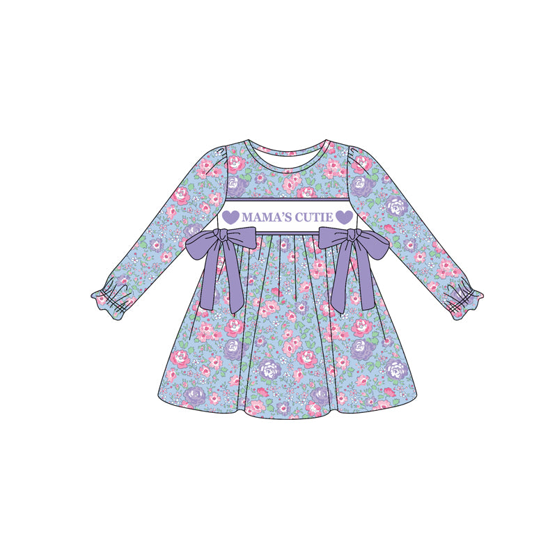 MOQ 8 Preorder GLD1341 Mama's Cutie Bows Floral Long Sleeve Dresses for Girls 202509