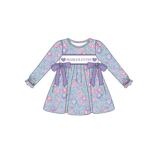 MOQ 8 Preorder GLD1341 Mama's Cutie Bows Floral Long Sleeve Dresses for Girls 202509