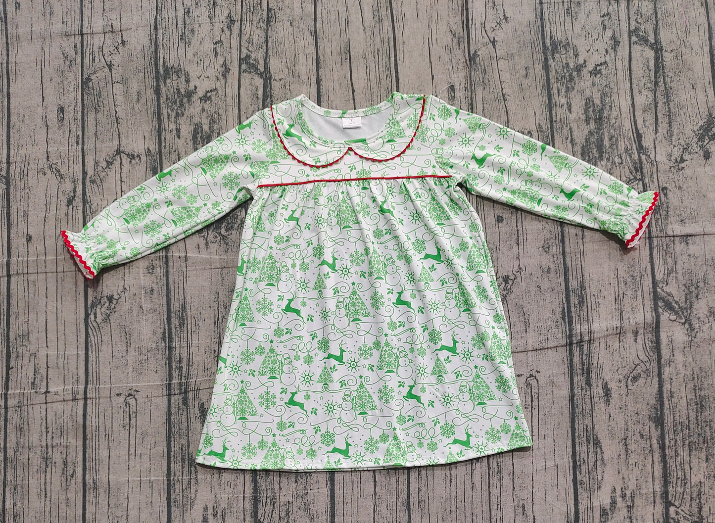 NO MOQ Preorder GLD1345 Christmas Tree Doll Collar Long Sleeve Dresses for Girls 202510