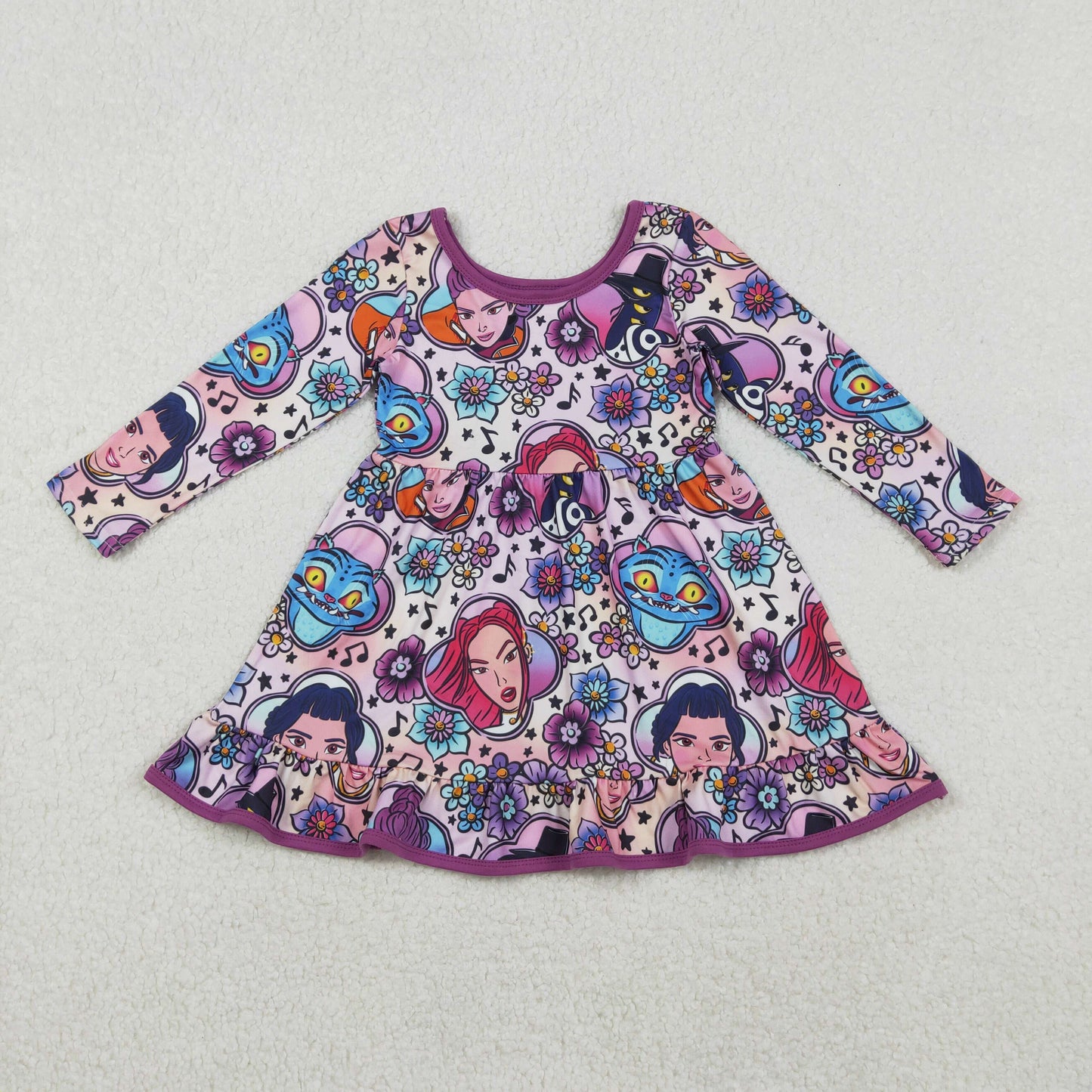 GLD1351 Cartoon K-pop Flower Music Long Sleeve Dresses for Girls 202510 RTS