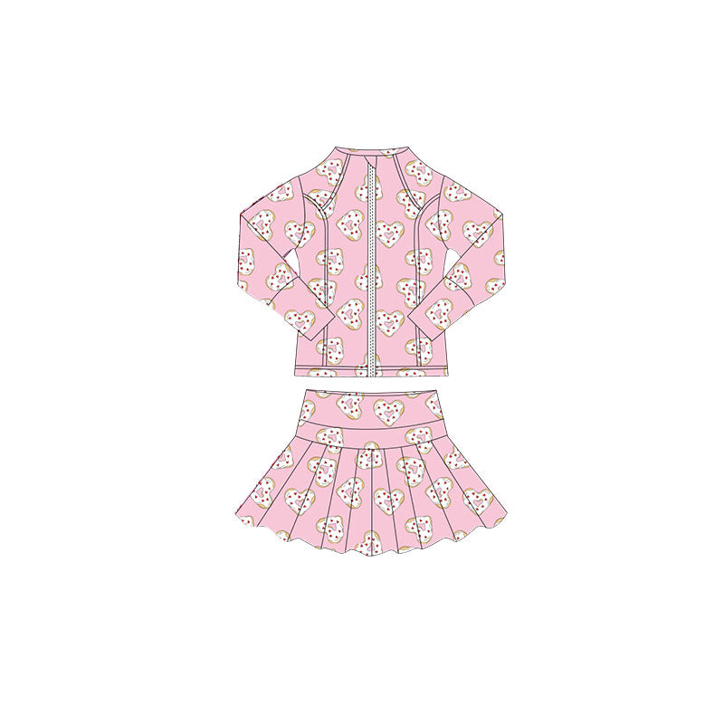 MOQ 5 preorder GLD1394 Valentine's Day Love Pink Zipper Long Sleeve Skirts Girls Yoga Sets 202510