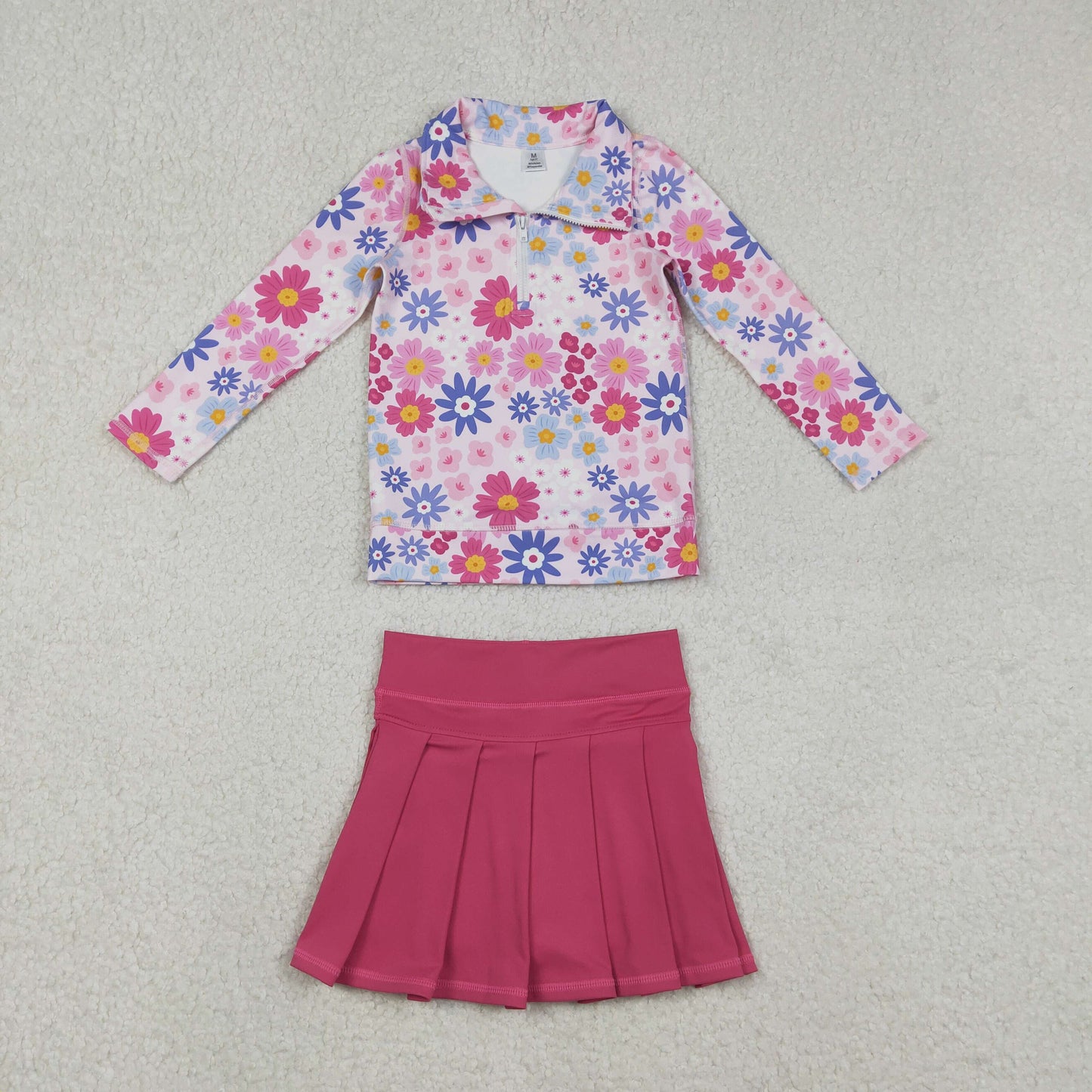 GLD1418 Flower Rose Red Zipper Collar Long Sleeve Skirts Girls Yoga Sets 202512 RTS