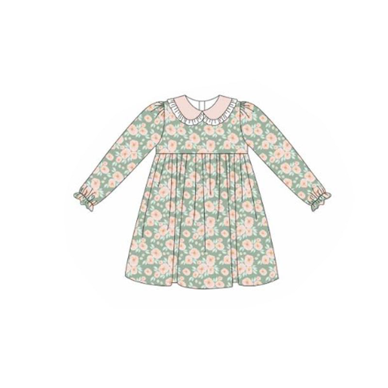 MOQ 5 Preorder GLD1421 Flower Ruffle Doll Collar Long Sleeve Dresses for Girls  202510