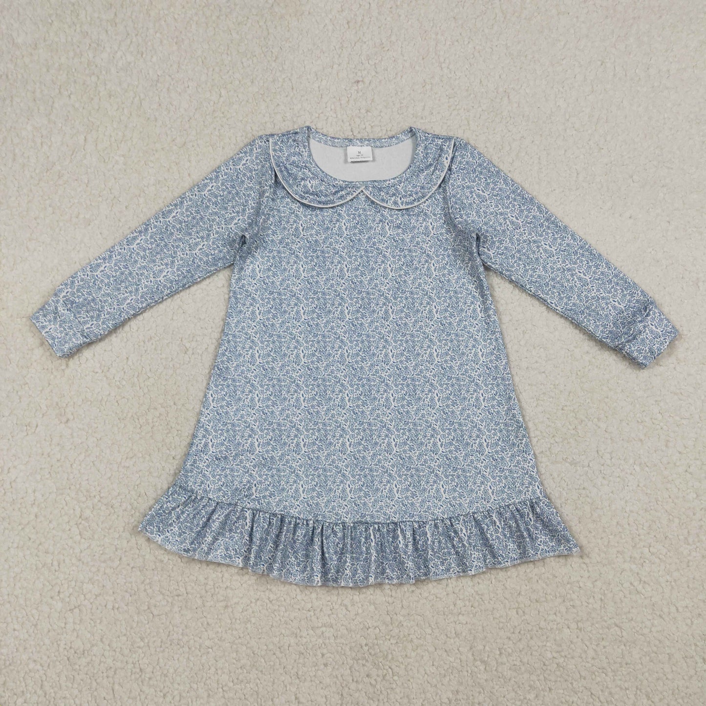 GLD1424 Blue Floral Doll Collar Long Sleeve Dresses for Girls 202603 RTS
