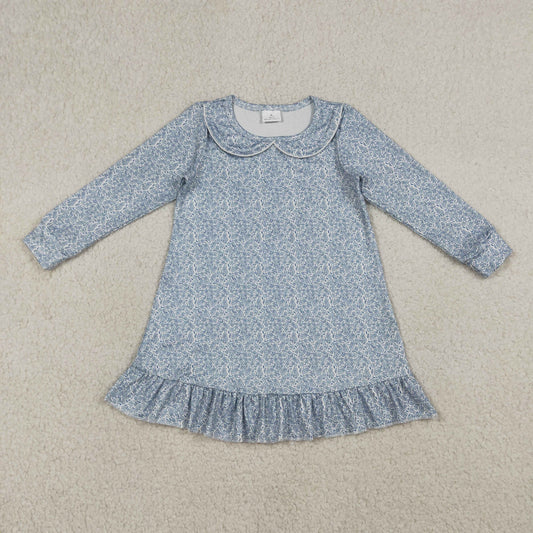 GLD1424 Blue Floral Doll Collar Long Sleeve Dresses for Girls 202603 RTS