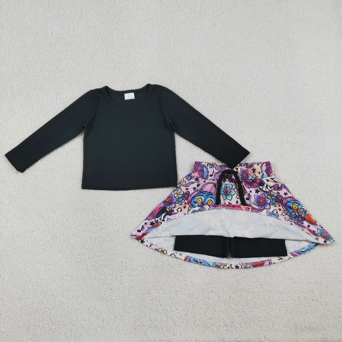 GLD1425 K-pop Solid Black Long Sleeve Skirts for Girls Sets 202601 RTS