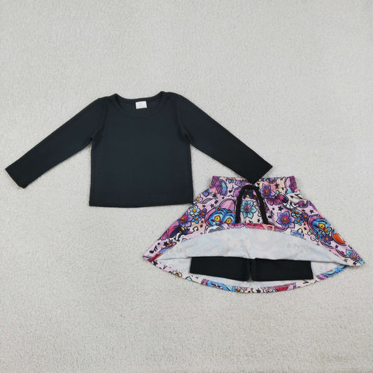 GLD1425 K-pop Solid Black Long Sleeve Skirts for Girls Sets 202601 RTS