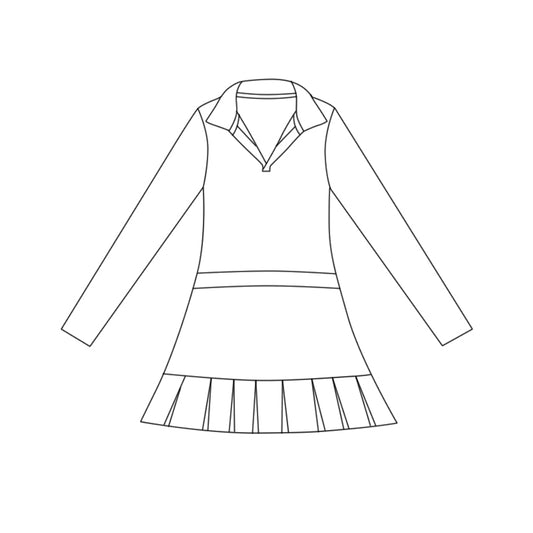 MOQ 5 preorder GLD1440 Solid White Polo Collar Yoga Long Sleeve Dresses for Girls 202511