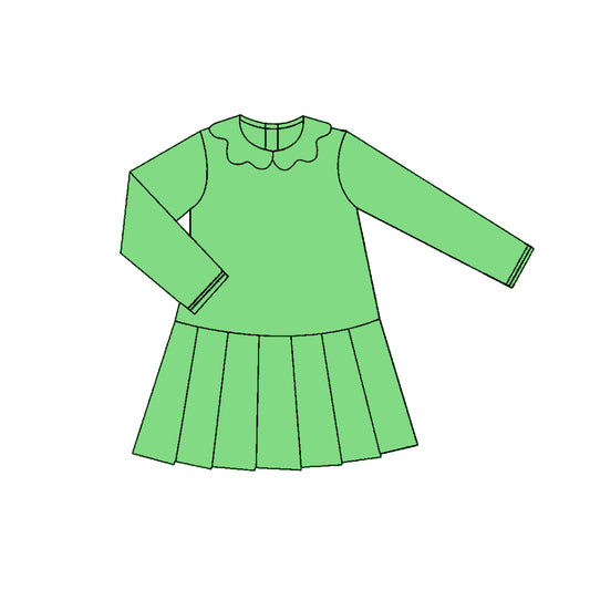 MOQ 5 preorder GLD1457 Solid Light Green Doll Collar Yoga Long Sleeve Dresses for Girls 202511
