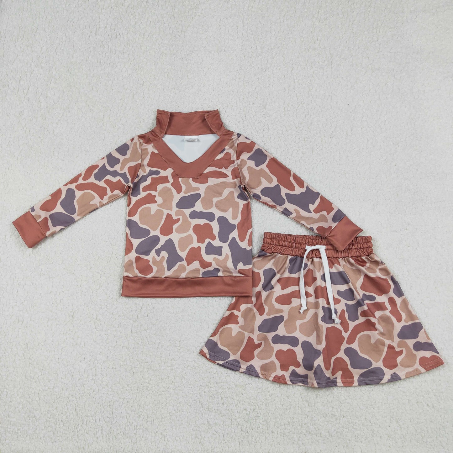 GLD1476 Orange Brown Camouflage Polo Long-Sleeved Skirts Girls Sets 202512 RTS