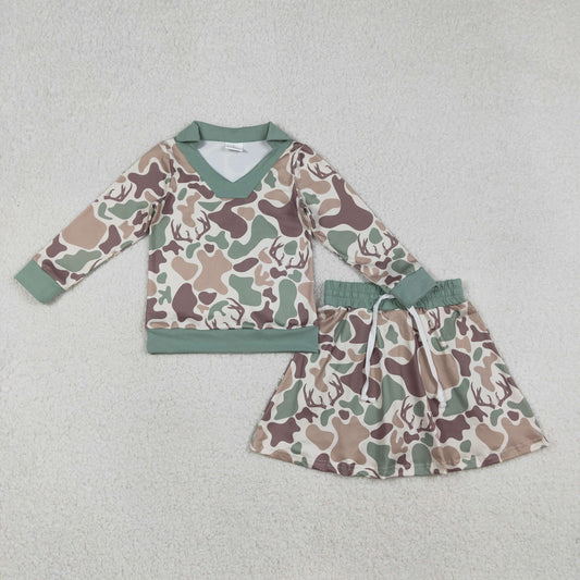GLD1477 Deer Hunting Green Camouflage Polo Long-Sleeved Skirts Girls Sets 202512 RTS