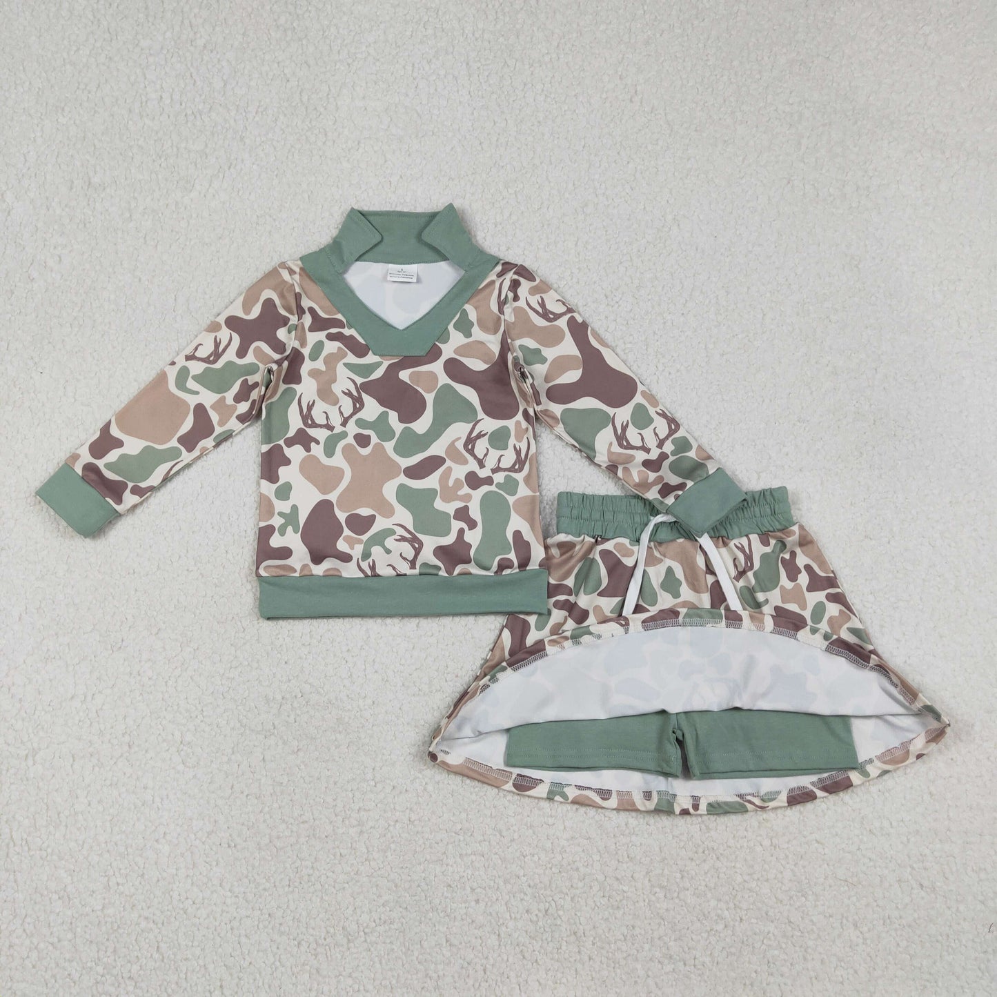 GLD1477 Deer Hunting Green Camouflage Polo Long-Sleeved Skirts Girls Sets 202512 RTS