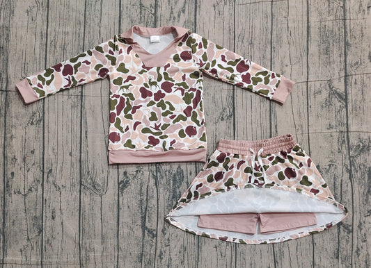 NO MOQ preorder GLD1480 Duck Hunting Beige Brown Camouflage Polo Long-Sleeved Skirts Girls Sets 202512