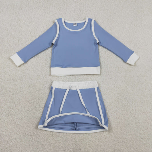 GLD1483 Blue White Long-Sleeved Skirts Girls Yoga Sets 202601 RTS