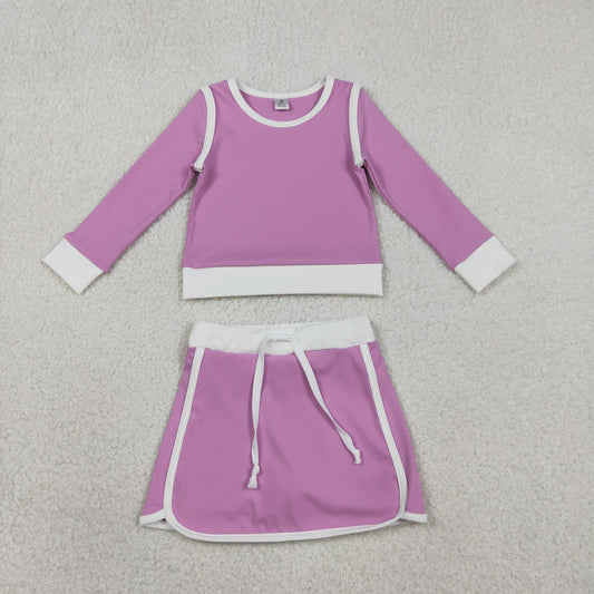 GLD1484 Purple White Long-Sleeved Skirts Girls Yoga Sets 202602 RTS