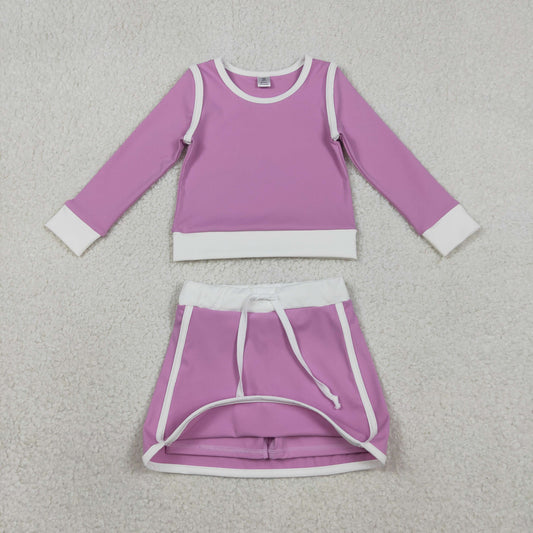GLD1484 Purple White Long-Sleeved Skirts Girls Yoga Sets 202602 RTS