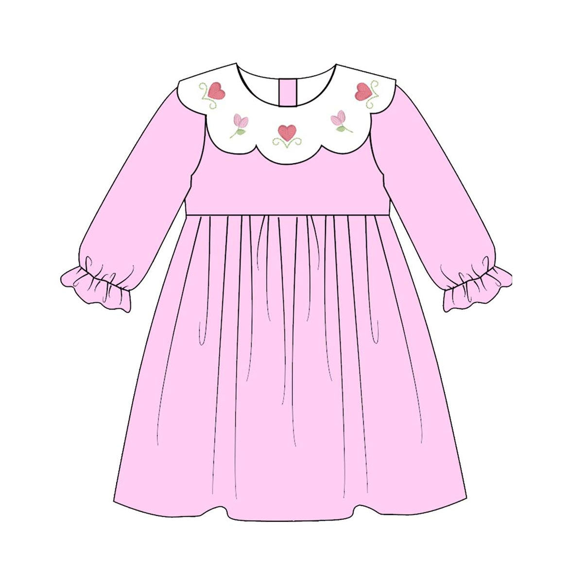 MOQ 5 PCS Preorder GLD1496 Valentines Day Love Flower Ruffle Collar Rose Red Long Sleeve Dresses for Girls 202511