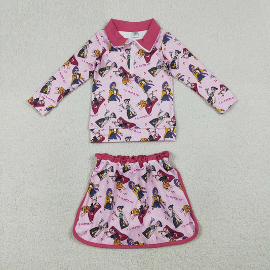 GLD1500 K-POP Rose Red Zip Collar Long-Sleeved Skirts Girls Yoga Sets 202601 RTS