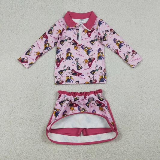 GLD1500 K-POP Rose Red Zip Collar Long-Sleeved Skirts Girls Yoga Sets 202601 RTS