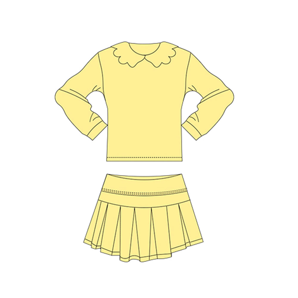 MOQ 5 preorder GLD1505 Solid Yellow Doll Collar Long-Sleeved Skirts Girls Yoga Sets 202511
