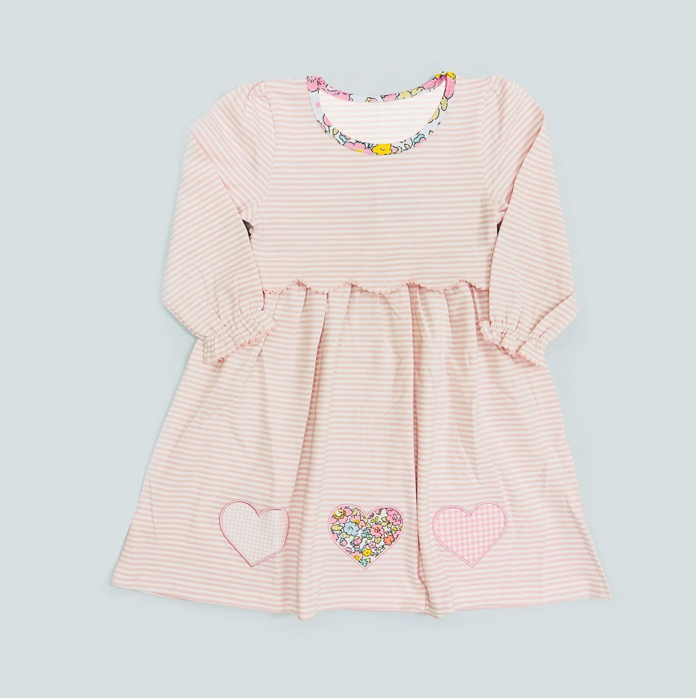 MOQ 5 PCS preorder GLD1515 Flower Love Orange Pink Stripe Long Sleeve Dresses for Girls 202511