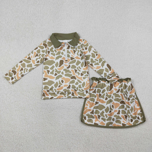 GLD1545 Orange Green Camouflage Zip Collar Long Sleeve Skirts Girls Sets 202601 RTS
