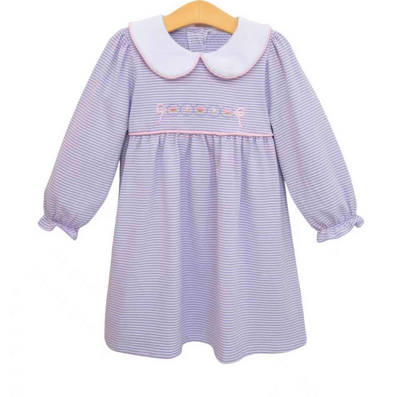 MOQ 5 PCS preorder GLD1562 Valentines Day Love Bows Purple Stripe Long Sleeve Dresses for Girls 202512