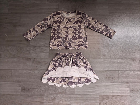 NO MOQ preorder GLD1614 Gray Brown Camo Long Sleeve Skirts Girls Sets 202607