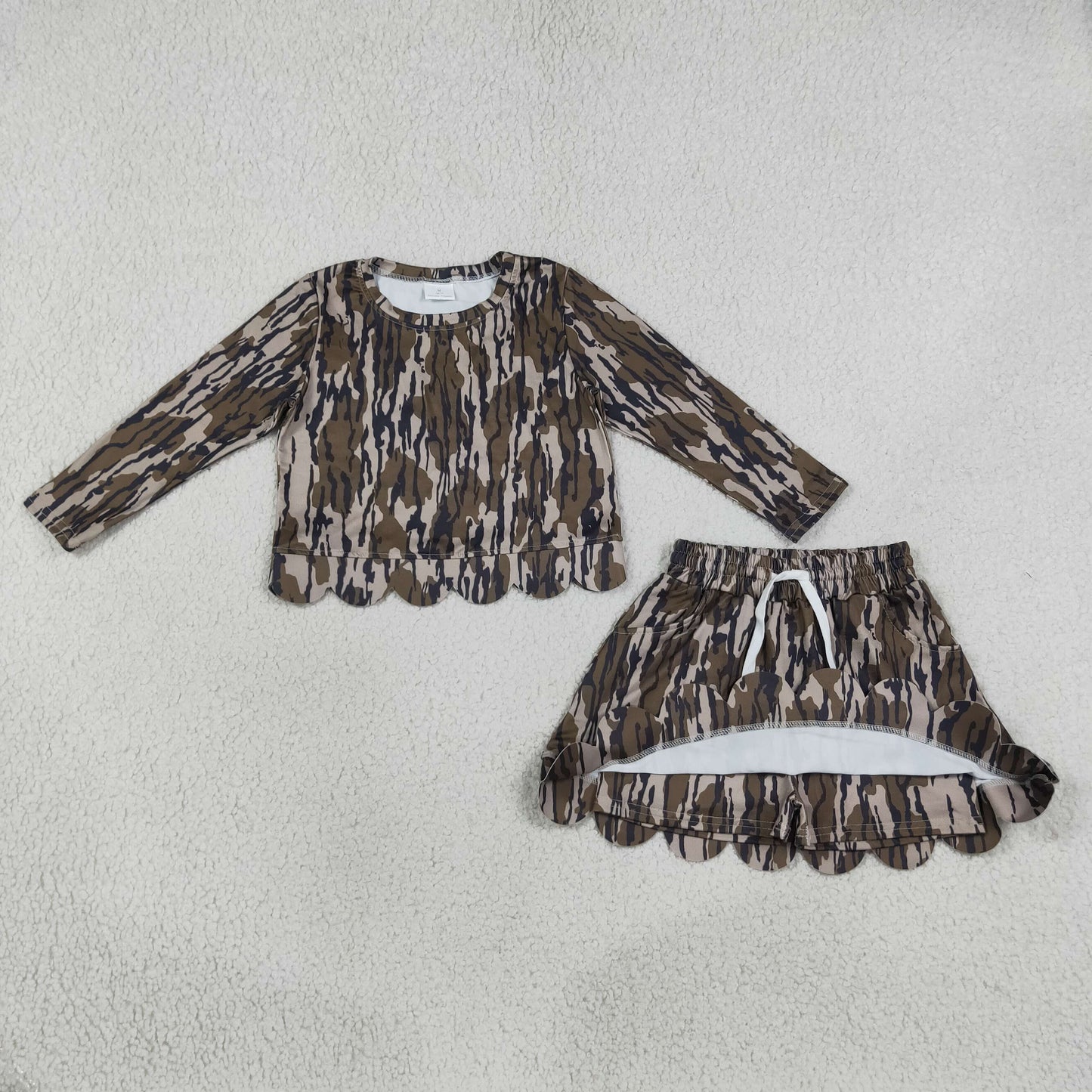 GLD1615 Army Green Camo Long Sleeve Skirts Girls Sets 202608 RTS