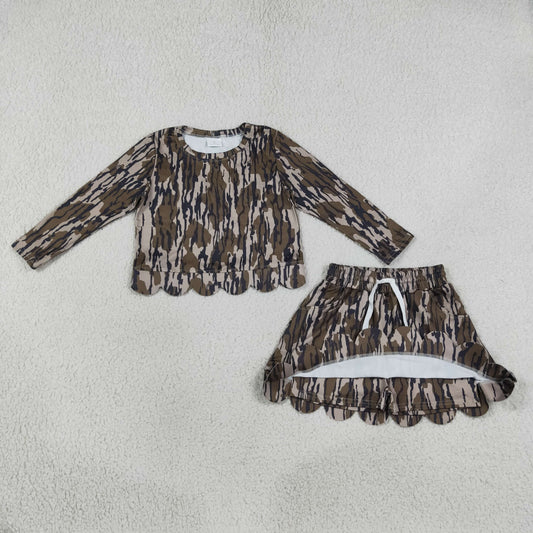 GLD1615 Army Green Camo Long Sleeve Skirts Girls Sets 202608 RTS