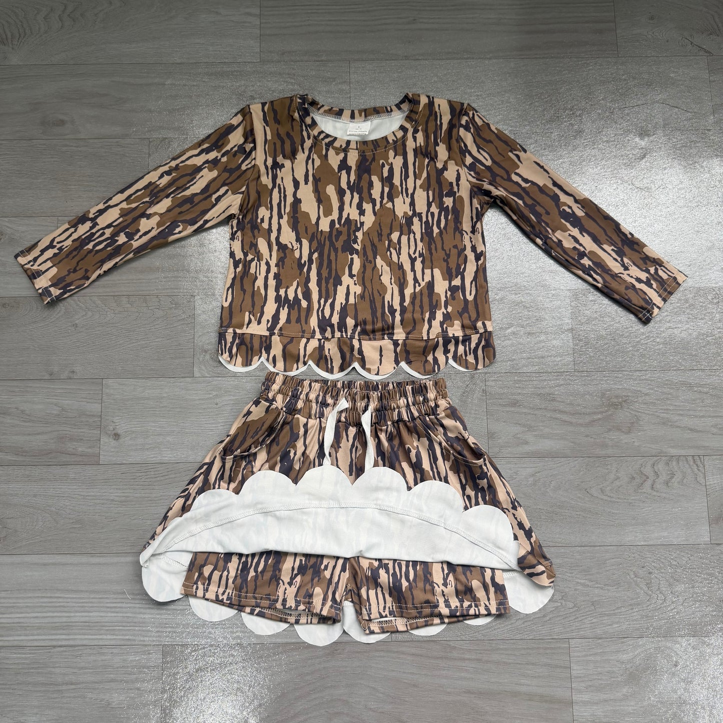 NO MOQ preorder GLD1615 Army Green Camo Long Sleeve Skirts Girls Sets 202607
