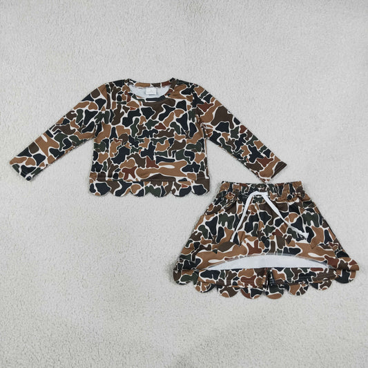 GLD1617 Brown Green Camo Long Sleeve Skirts Girls Sets 202607 RTS