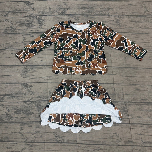 NO MOQ preorder GLD1617 Brown Green Camo Long Sleeve Skirts Girls Sets 202607