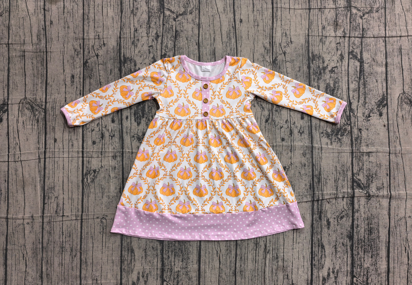 NO MOQ preorder GLD1626 Pumpkin Dots Bows Purple Long Sleeve Dresses for Girls 202605