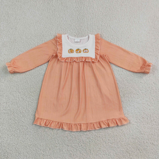 GLD1645 Embroidery Pumpkin Orange Ruffles Girl's Dress 202609 RTS