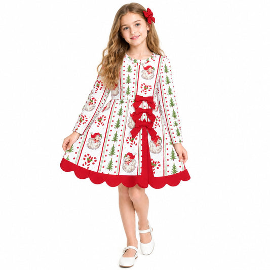 GLD1650 Christmas Santa Red Yoga Scallop Edge Girl's Dress
