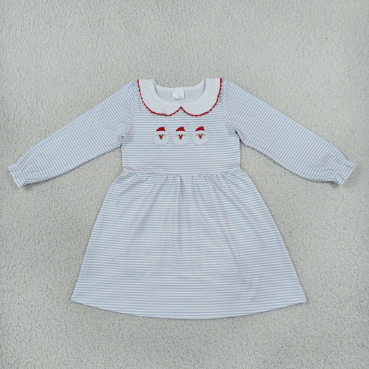 GLD1673 Christmas Santa Stripe Embroidery Girl's Dress