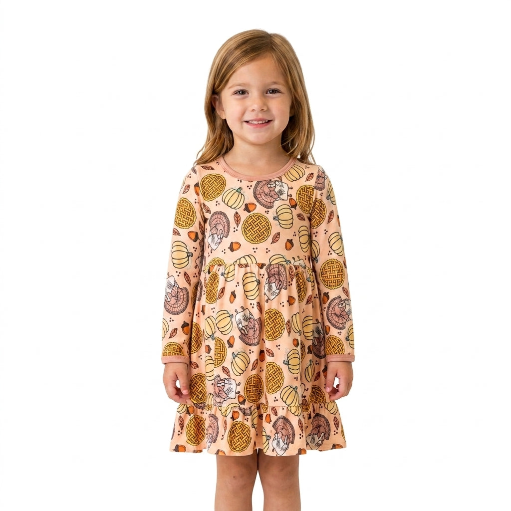 GLD1691 Thanksgiving Day Turkey Pumpkin Girl's Dress 202609 RTS